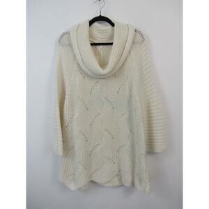 Chicos Size 4 Ivory Cowl Neck Scallop Hemline Bell Sleeves Pullover Swaater 2XL
